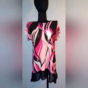 An Est 1946 Pink Black Road to Rio Ruffle Hem Blouse